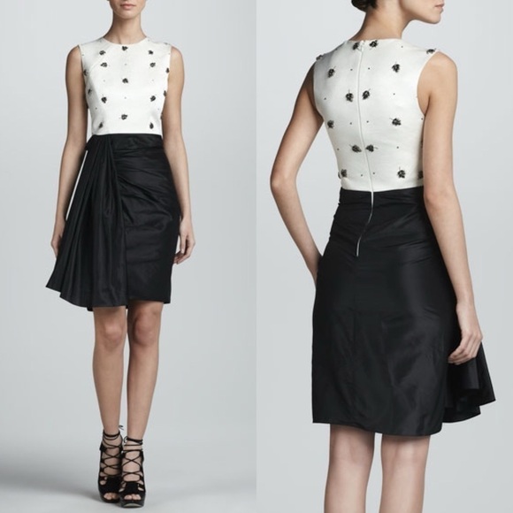 JASON WU BLACK IVORY SILK BEADED TAFFETA RUNWAY COCKTAIL DRESS - Picture 1 of 16